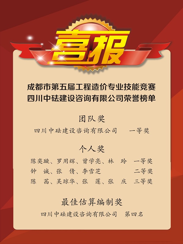 再傳捷報(bào)！戮力同心，我司斬獲成都市第五屆工程造價(jià)專業(yè)技能競(jìng)賽多項(xiàng)榮譽(yù)